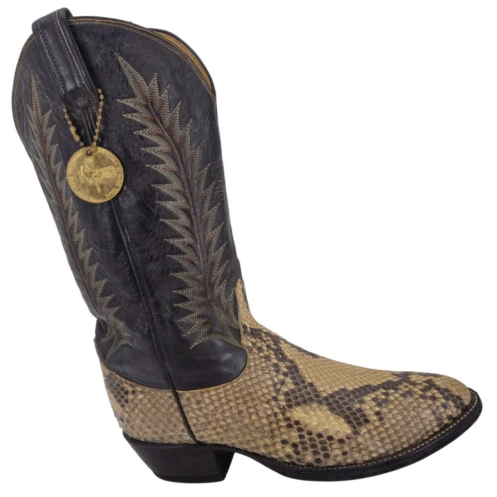 Vintage Exotic Tony Lama Python Snakeskin Men's 9 Brown Cowboy Western Boots USA - Picture 15 of 16